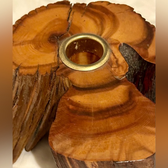 Vintage 70s Mid Century Candle Holder Raw Edge Wood Mountain Cabin Candleholder - Picture 15 of 16
